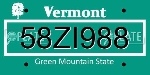 58ZI988 Vermont License Plate