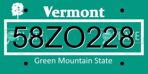 58ZO228 Vermont License Plate