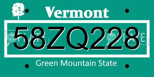 58ZQ228 Vermont License Plate