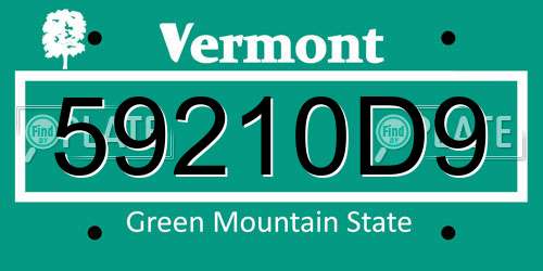 59210D9 Vermont License Plate