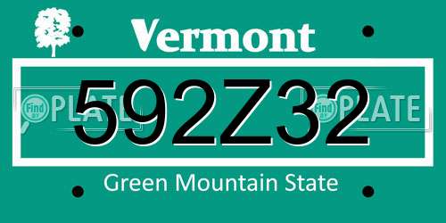 592Z32 Vermont License Plate