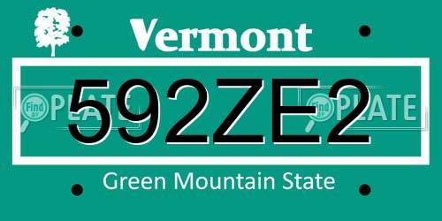 592ZE2 Vermont License Plate