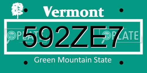 592ZE7 Vermont License Plate