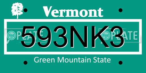 593NK3 Vermont License Plate