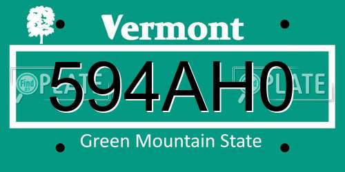 594AH0 Vermont License Plate