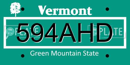 594AHD Vermont License Plate