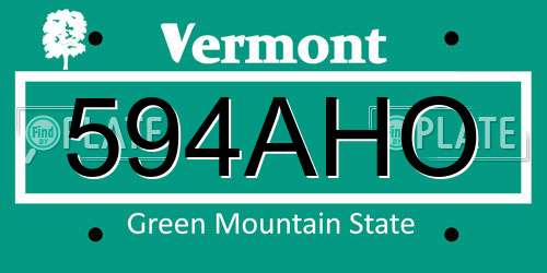 594AHO Vermont License Plate