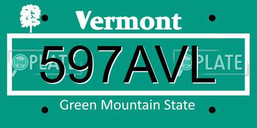 597AVL Vermont License Plate