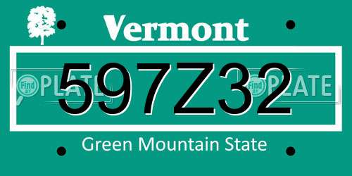597Z32 Vermont License Plate