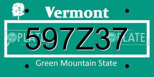 597Z37 Vermont License Plate