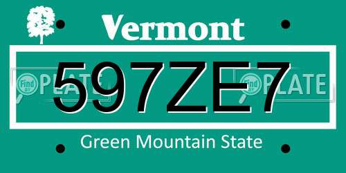 597ZE7 Vermont License Plate