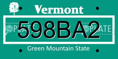 598BA2 Vermont License Plate