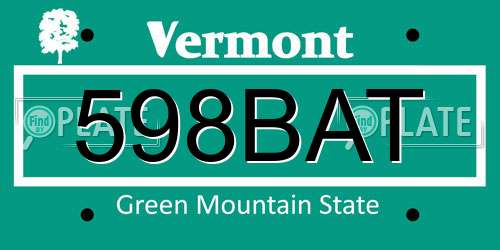 598BAT Vermont License Plate