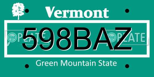 598BAZ Vermont License Plate