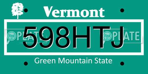 598HTJ Vermont License Plate