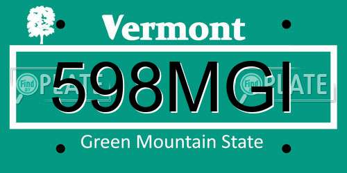 598MGI Vermont License Plate
