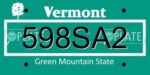 598SA2 Vermont License Plate