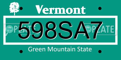 598SA7 Vermont License Plate
