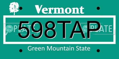 598TAP Vermont License Plate