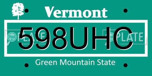 598UHC Vermont License Plate