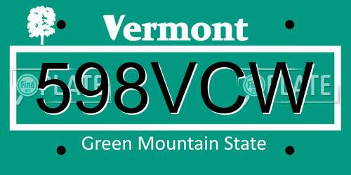 598VCW Vermont License Plate