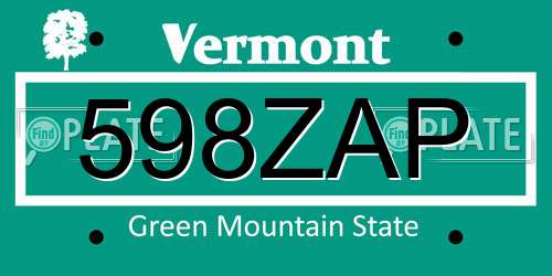 598ZAP Vermont License Plate