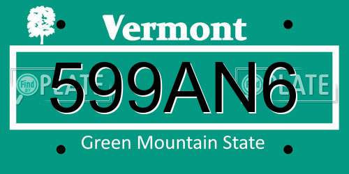 599AN6 Vermont License Plate