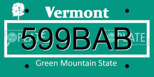 599BAB Vermont License Plate