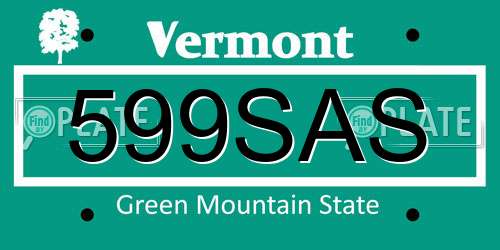 599SAS Vermont License Plate