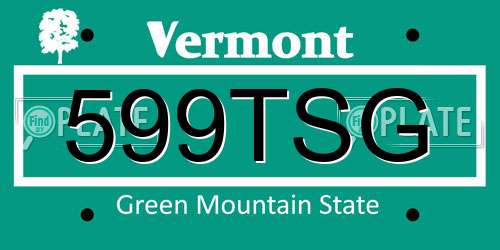 599TSG Vermont License Plate