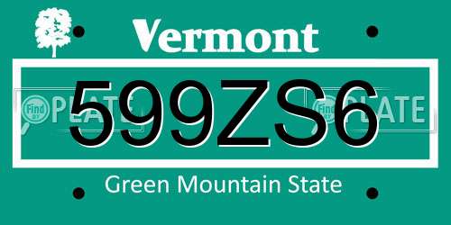 599ZS6 Vermont License Plate