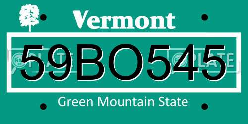 59BO545 Vermont License Plate