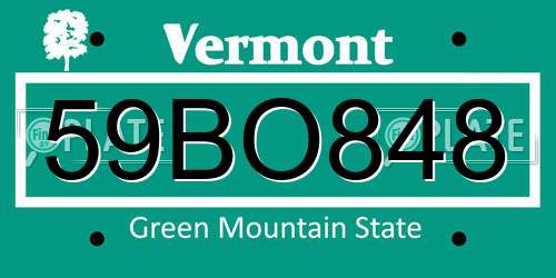 59BO848 Vermont License Plate