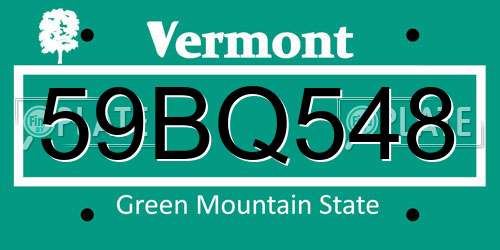 59BQ548 Vermont License Plate