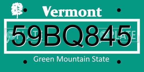 59BQ845 Vermont License Plate