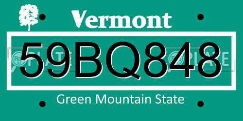 59BQ848 Vermont License Plate