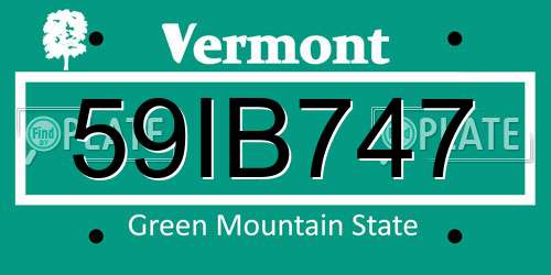 59IB747 Vermont License Plate