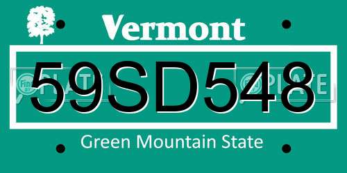 59SD548 Vermont License Plate
