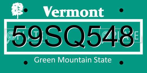 59SQ548 Vermont License Plate