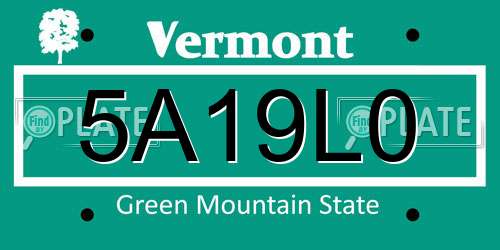 5A19L0 Vermont License Plate