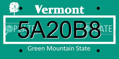 5A20B8 Vermont License Plate