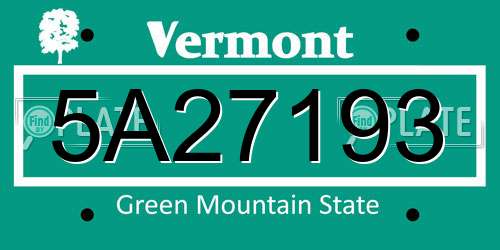 5A27193 Vermont License Plate