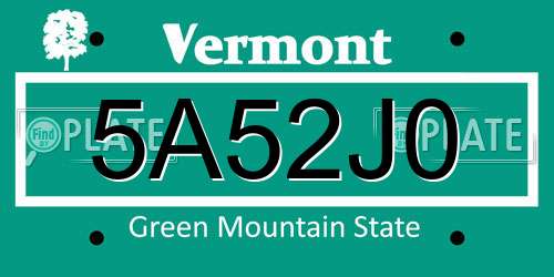 5A52J0 Vermont License Plate
