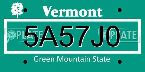 5A57J0 Vermont License Plate