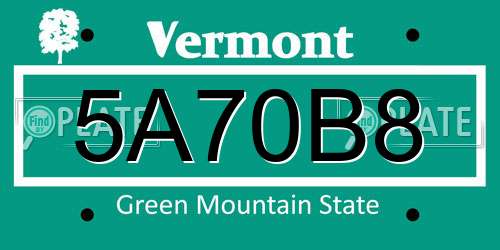 5A70B8 Vermont License Plate