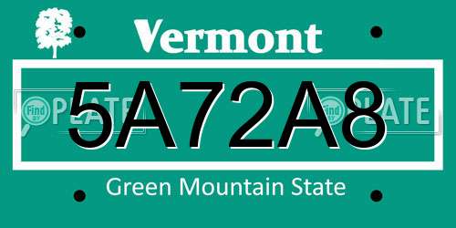 5A72A8 Vermont License Plate