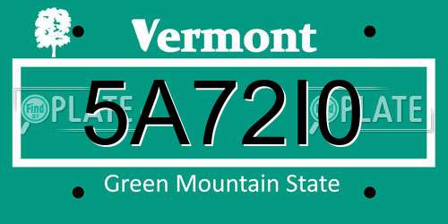 5A72I0 Vermont License Plate