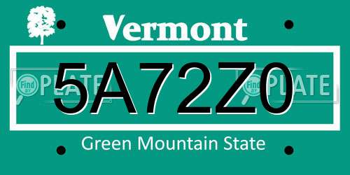 5A72Z0 Vermont License Plate