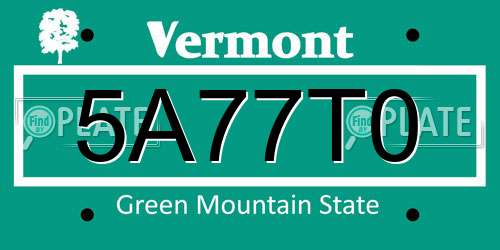 5A77T0 Vermont License Plate