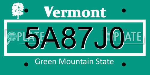 5A87J0 Vermont License Plate
